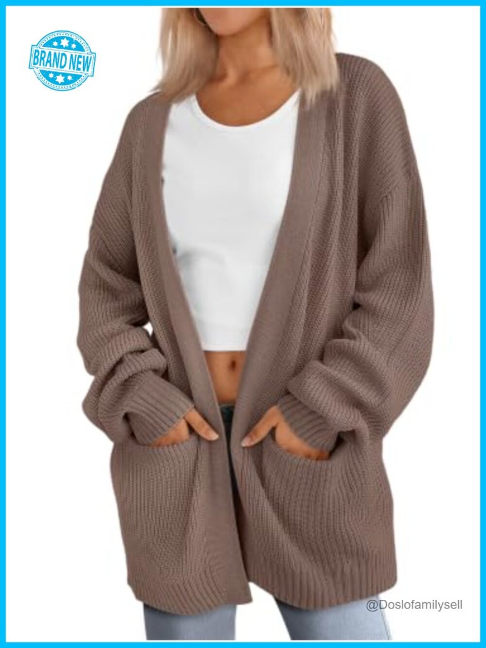 Oversized Knit Cardigan Sweater with Pockets Long Sleeve V-Neck Fall Layer